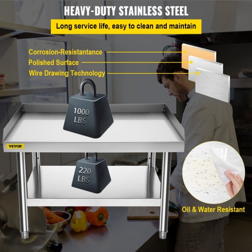 Mesa de trabalho de preparação de aço inoxidável 36' x 30' suporte para eletrodomésticos