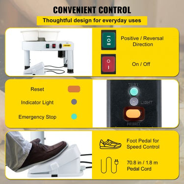 Roda de olaria 28cm 450W Roda de olaria elétrica branca com pedal, mini roda de olaria com base giratória de bacia removível