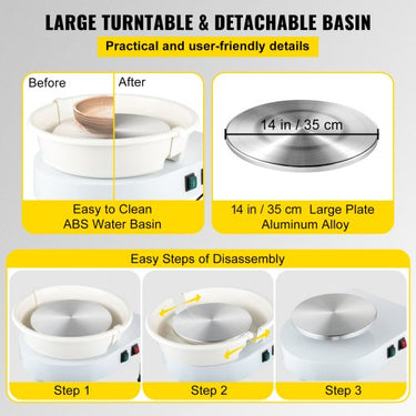 Máquina elétrica de cerâmica com 16 ferramentas de modelagem, tamanho Tocadis de 14 polegadas, máquina de disco de cerâmica 0-300 r/min, máquina de mo
