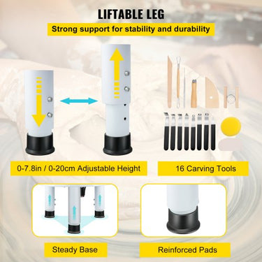 Máquina elétrica de cerâmica com 16 ferramentas de modelagem, tamanho Tocadis de 14 polegadas, máquina de disco de cerâmica 0-300 r/min, máquina de mo