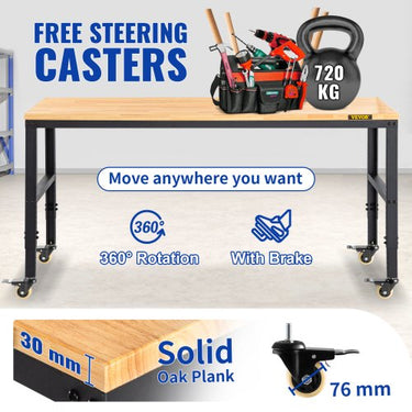 Bancada de Trabalho Ajustável , 155x51x105cm, Capacidade 1600lbs