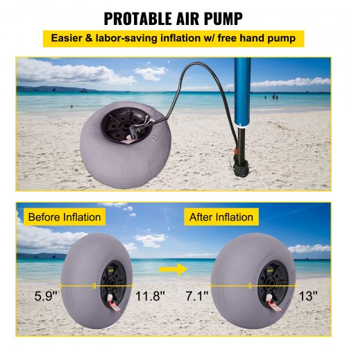 Pneus de rodas de balão de 13 polegadas, pneus de areia de balão de substituição de rodas de praia TPU 55kg Capacidade de carga 2-3 PSI