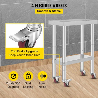 Mesa de trabalho 61 x 30 x 81 cm mesa de trabalho de catering em aço inoxidável capacidade de carga 350 kg
