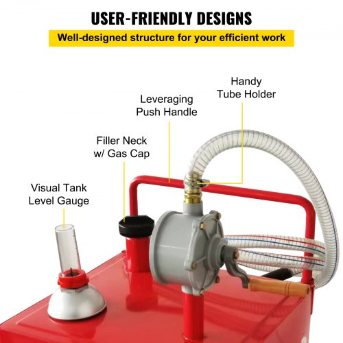 Tanque de armazenamento de combustível Fuel Caddy 30 galões 4 rodas com bomba manual, vermelho