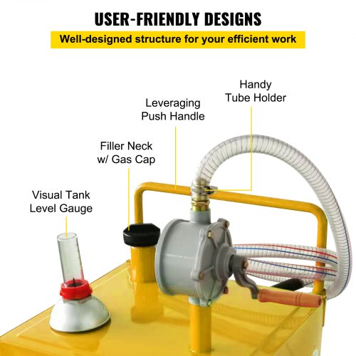 Tanque de armazenamento de combustível Fuel Caddy 30 galões 4 rodas com bomba manual, amarelo