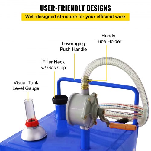 Tanque de armazenamento de combustível Fuel Caddy 30 galões 4 rodas com bomba manual, azul