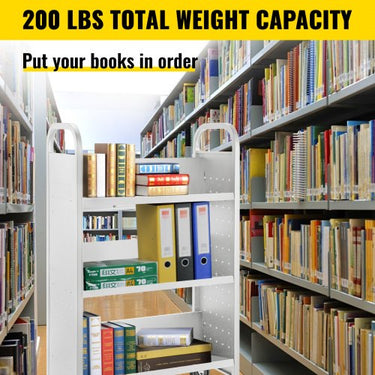 Carrinho para Biblioteca , Branco, 200lbs de Capacidade com Prateleiras V