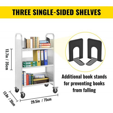 Carrinho para Biblioteca , Branco, 200lbs de Capacidade com Prateleiras V