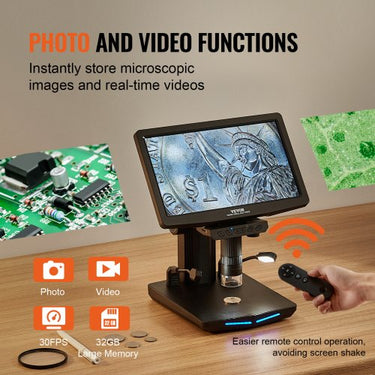 Microscópio digital com tela HD de 26 cm Ampliação de 10X-1300X microscópio de luz refletida Microscópio USB 8 LED, 2 milhões de pixels