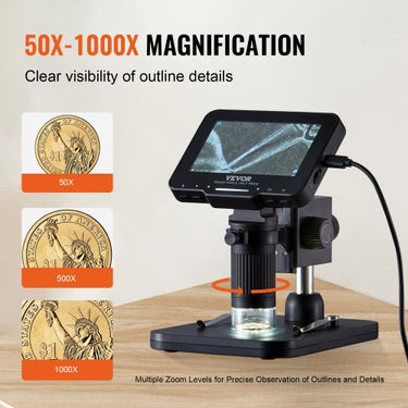 Microscópio digital com tela HD ampliação de 50X-1000X microscópio de luz refletida Microscópio USB 8 LED, 2 milhões de pixels, resolução de vídeo 108