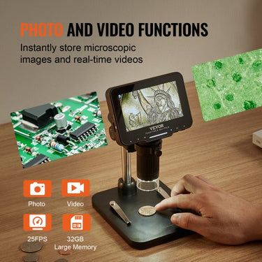 Microscópio digital com tela HD ampliação de 50X-1000X microscópio de luz refletida Microscópio USB 8 LED, 2 milhões de pixels, resolução de vídeo 108