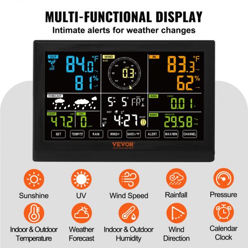 Estação Meteorológica Sem Fio  7-em-1 com Sensor Externo e Display Colorido