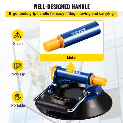 Ventosa  para Vidro de 150kg, Diâmetro de 203mm com Cabo de Metal