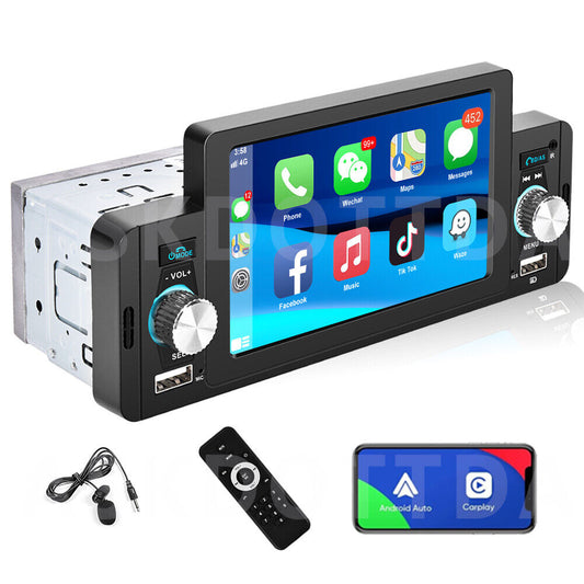 Rádio para automóvel 1Din 5" com Apple Carplay/AndroidTouchscreen Bluetooth FM