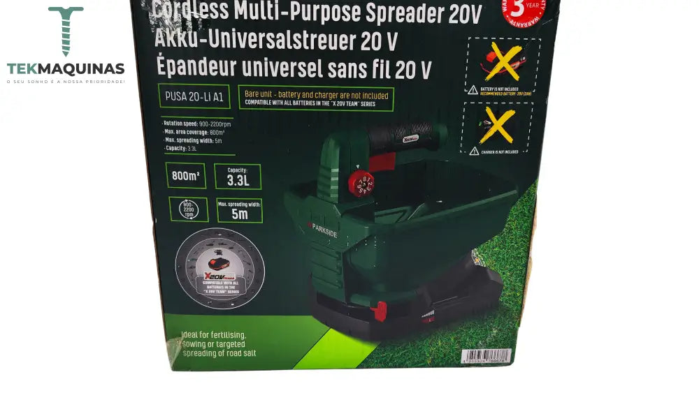 Espalhador De Sementes Universal Sem Fio Parkside® 20V »Pusa 20-Li A1« Bateria E Carregador B-Ware