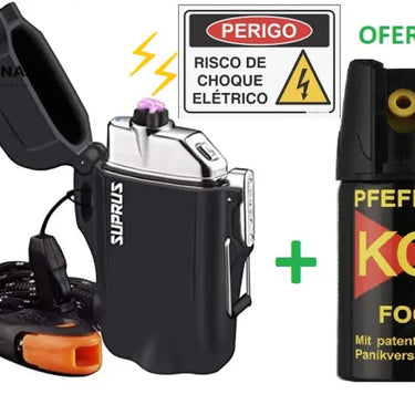 Esqueiro Eletrico Com Lanterna Prova De Agua + Oferta Spray Defesa Contra Animais