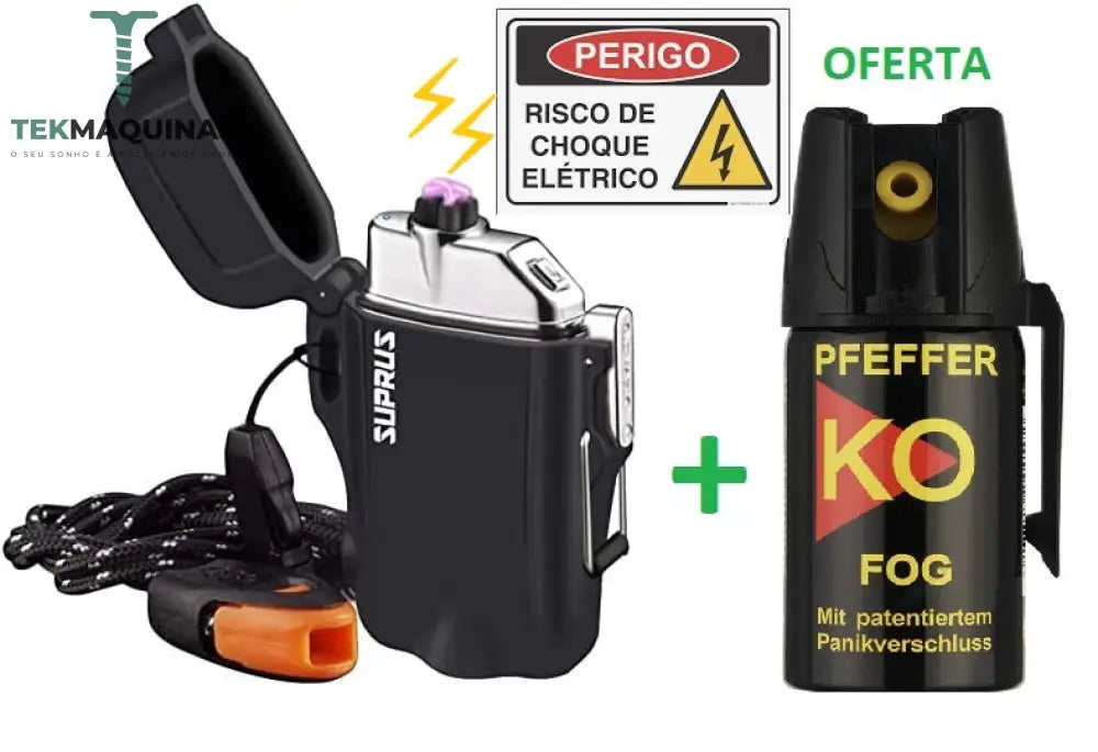 Esqueiro Eletrico Com Lanterna Prova De Agua + Oferta Spray Defesa Contra Animais