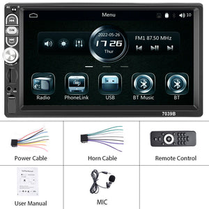 Rádio de automóvel 1DIN 7" Apple CarPlay/Android Auto FM Bluetooth USB touchscreen
