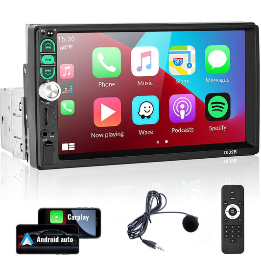 Rádio de automóvel 1DIN 7" Apple CarPlay/Android Auto FM Bluetooth USB touchscreen