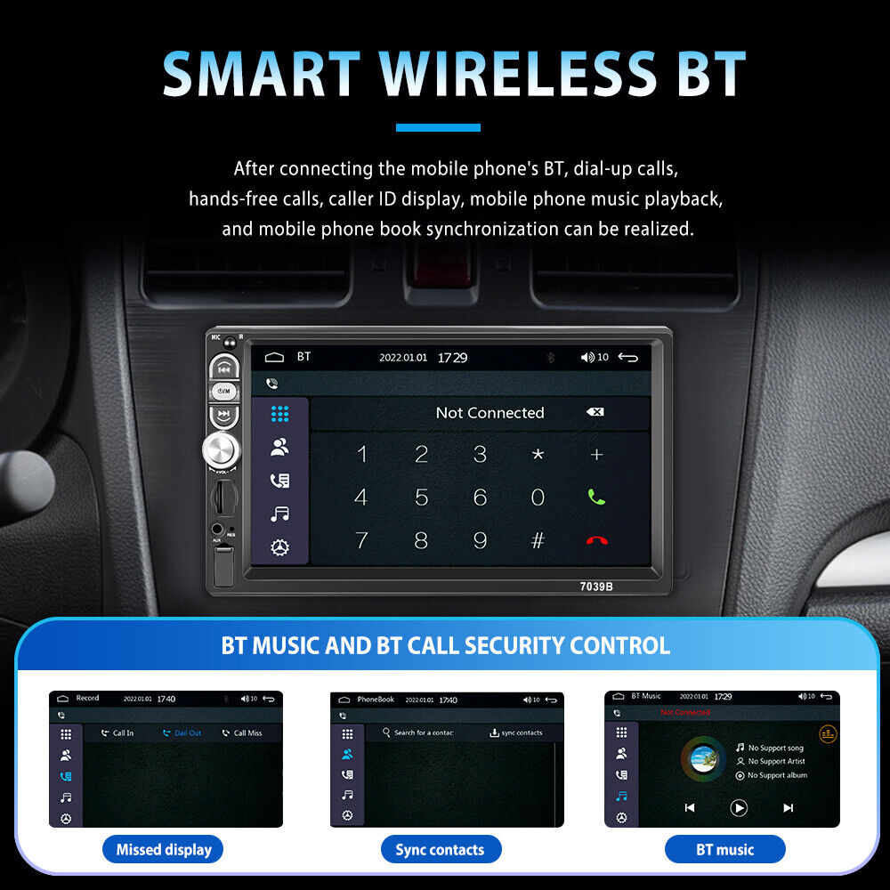 Rádio de automóvel 1DIN 7" Apple CarPlay/Android Auto FM Bluetooth USB touchscreen