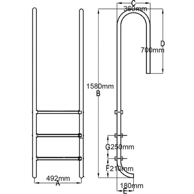 Escada para piscina 3 degraus aço inoxidável 304 120 cm