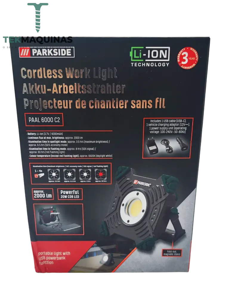 Luz De Trabalho Led Bateria Parkside Com Luz Intermitente B-Ware