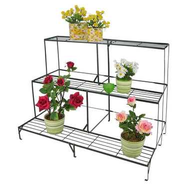 HI Estante para flores com 3 prateleiras 100x60x75 cm metal preto