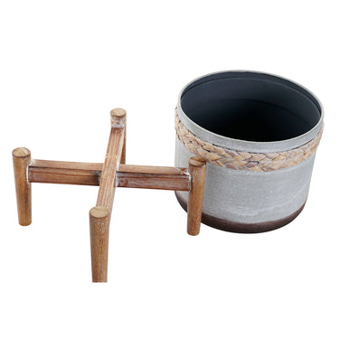 Set de Macetas DKD Home Decor Gris Metal Madera Marrón Blanco (24,5 x 24,5 x 27,5 cm)