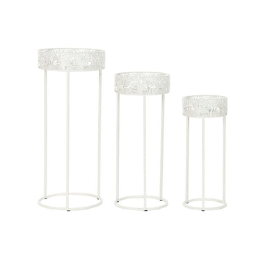Set de Macetas DKD Home Decor Metal Blanco Tropical Hoja de planta (30 x 30 x 70 cm)