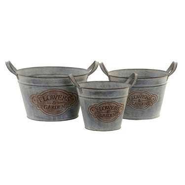 Set de Macetas DKD Home Decor 32 x 31 x 30 cm Gris Metal Marrón Shabby Chic