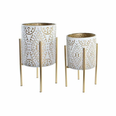 Set de Macetas DKD Home Decor Dorado Metal Blanco Árabe (35 x 35 x 58 cm)