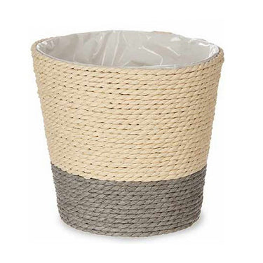 Vaso Naturale Grigio Marrone Corda 14 x 14 x 14 cm Plastica 14 x 12,5 x 14 cm