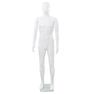 Manequim masculino completo base vidro 185 cm branco brilhante