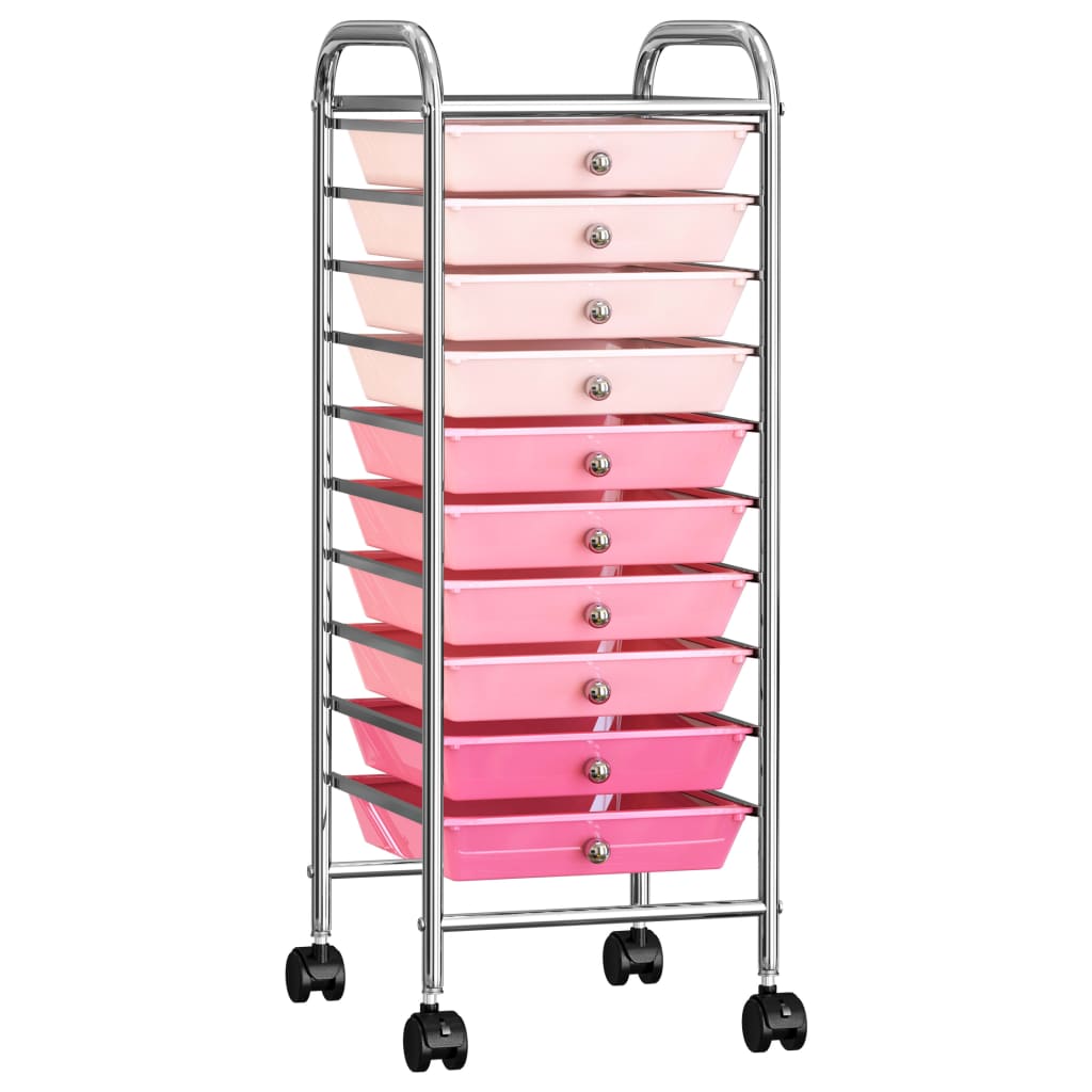 Carrinho de arrumação móvel c/ 10 gavetas plástico degradê rosa