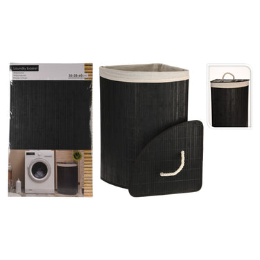 Bathroom Solutions Cesto de canto para roupa suja bambu preto