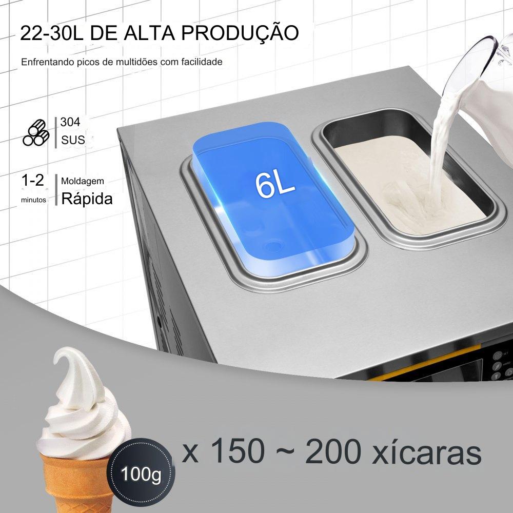 Máquina de Gelado de Soft Serve (3 Sabores 22-30L/h)