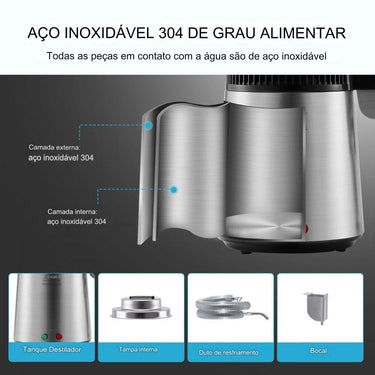 Destilador de Água em Aço Inoxidável (4L Prateado)