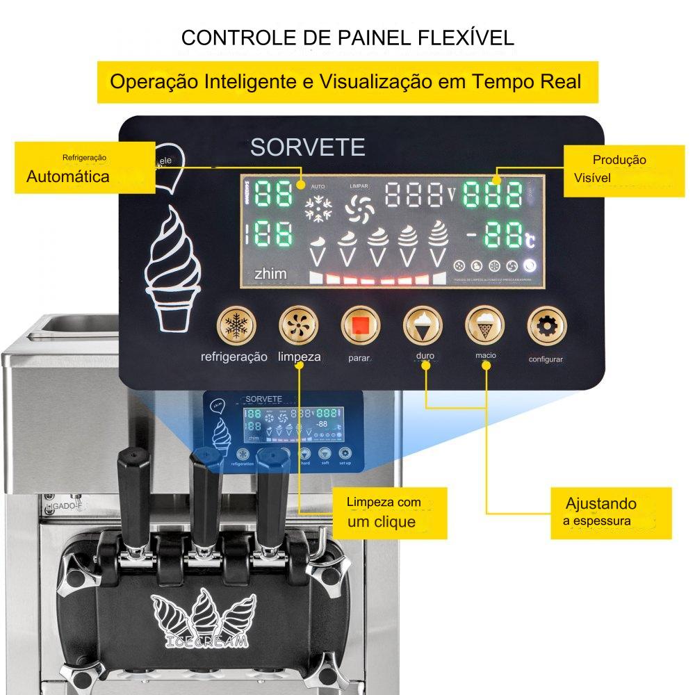 Máquina de Gelado Comercial (3 Sabores)