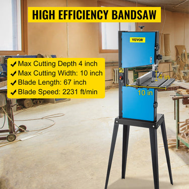 Serra de fita 10 polegadas, serra de mesa 3,5 amperes, serra de fita de parada 1700 RPM, máquina de serra de fita para madeira 0-45°, serra de fita para madeira 220 V profundidade de corte 4 polegadas / 100 mm largura de corte 10 polegadas / 245 mm