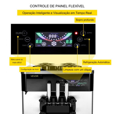 Máquina de Sorvete de Soft Serve Comercial (3 Sabores Suporte Externo de Cone)