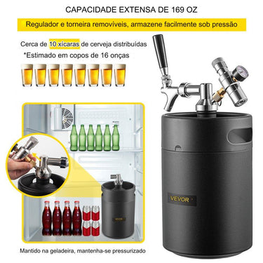Mini Barril de Cerveja 5L em Aço Inoxidável