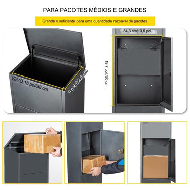 Caixa de Correio para Pacotes Cinza 38x23x105cm