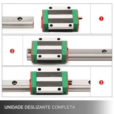 Guia Linear de 15-300mm: Trilho Linear de 15 mm/s com Carro de Esferas