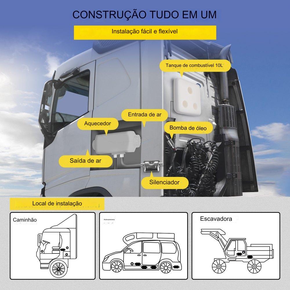 Aquecedor a Diesel de Ar 3KW 12V com Tanque de Óleo