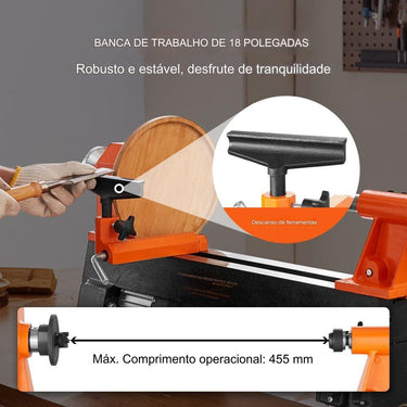 Torno de Madeira com 370W de Potência (254mm de Diâmetro)