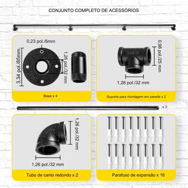 Corrimão de Tubo de Água Retro  - 240cm - 200kg Capacidade