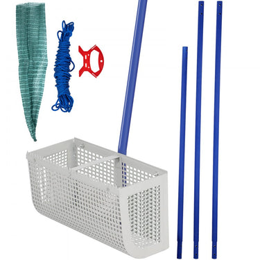 ARLAVIDO Feito de alumínio e aço inoxidável HARKE 420X40X18 CM A RAKE com grade de filtro de metal 20 m de corda e malha de computação de bolsa com caule azul adequado para remoção de algas túnicas de água, etc.