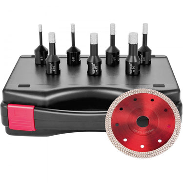 Conjunto de serra de furo de perfuração de diamante 7 peças 6/6/8/8/10/12/14 mm de diâmetro, 6 x serra de furo de diamante conjunto com 15mm de altura do segmento 60mmbit comprimento para perfuração de materiais duros alvenaria cerâmica 0,7 kg