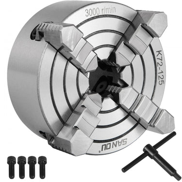 Vor Fout Backen Fast 125 mm Diâmetro, 4 bochechas 15 x 14 x 10 cm, torno de ferro fundido, forro de torno de ferro fundido, quatro bochechas de aperto com bochecha reversível e alta precisão, forro rotativo para torno