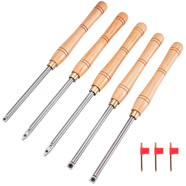 TRIMENSIL 5 PCS Turnando ferramenta de giro de 12 mm de metal rígido com cortador multifuncional de inserção de metal -hard, ferramenta de madeira redonda com alça de madeira e hard metal 5 cortadores